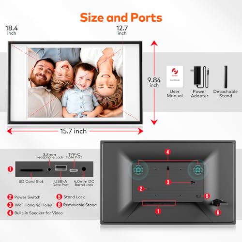 Frameo Digital Picture Frame 12.7'' 64GB Photo Frame, 1440 * 1080P IPS Touch Electronic Picture Frame, Auto-Rotate Tableto...