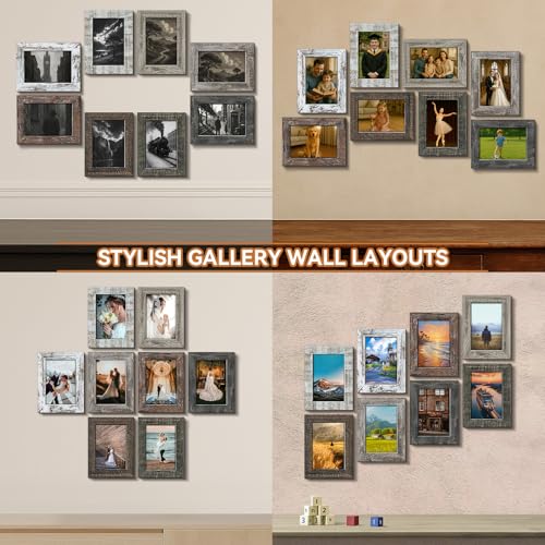 Bagous 5x7 Picture Frames Set of 8, Vintage Rustic Farmhouse Industrial Style Photo Frames, High Definition Real Glass, fo...