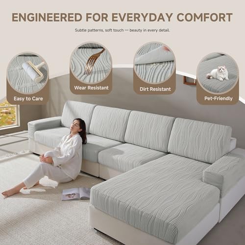 Couch Cushion Covers, Washable Stretch Stripe Sofa Covers for 1 Cushion Couch L Shape Sectional Sofa Slipcovers Furniture ...