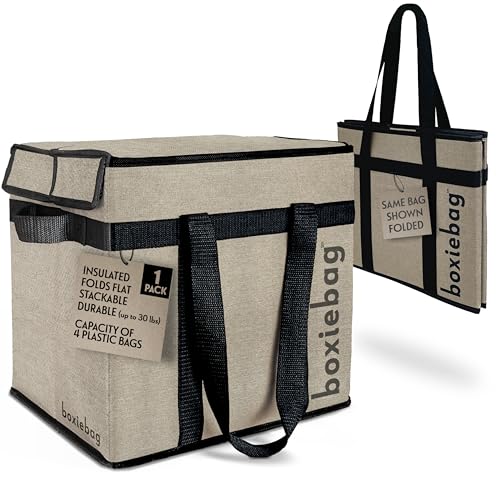 Boxiebag Reusable Grocery Bag (Single) – Durable Reusable Shopping Bag Box. Insulate, Stand Up, Stay Open, Fold Flat – Lar...