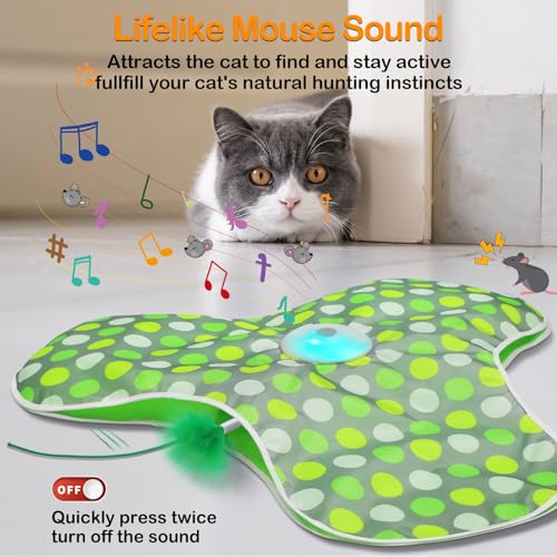 umosis Interactive Cat Toys Rechargeable,Moving Concealed Feathers,Real Mouse Squeaky,Touch Activated Cat Kitten Toy Exerc...