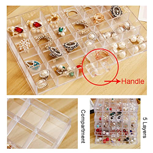 YUFONG Earring Storage Box Organizer, Acrylic Jewelry Storage Box Holder 5 Drawers Transparent Jewelry Display Stand with ...