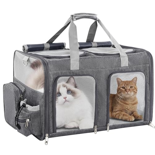 TOYSBOOM Cat Carrier for 2 Cats - Double Pet Carrier Extra Large, Dual Cabin Multi Cat Travel Carrier with Removable Divid...