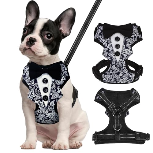 BINGFPET Dog Tuxedo Harness for Small Medium Dogs, No Pull Dog Harness and Leash Set,Soft Padded Mesh Step-in Dog Vest Tux...