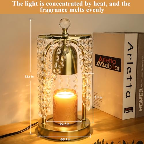 KunruiTAI Gold Candle Warmer Lamp with Timer and Dimmer - Electric Candle Warmer,Crystal Candle Lamp for Bedroom Decor,Fla...