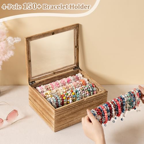 Bellaownia Bracelet Storage Box Holds Up to 150 Bangles, Bracelet Organizer with Clear Lid & Rods, Jewelry Display Case fo...