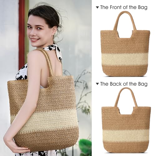 TOBEHIGHER Straw Beach Bags for Women - Summer Woven Tote Bag Shoulder Handbags, Large Beach Bag for Women for Holiday