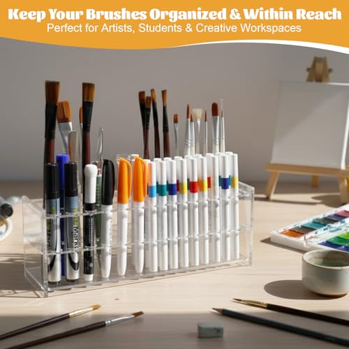 Novabright 2 Pack 105 Holes Acrylic Paint Brush Holder Organizer, Clear Pen Display Stand Rack Detachable Makeup Brush Hol...