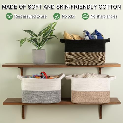 OIAHOMY Woven Storage Basket for Shelves, Rectangle Cotton Rope Baskets for Organizing, 13 x 10 x 9 in, Storage Bins for D...