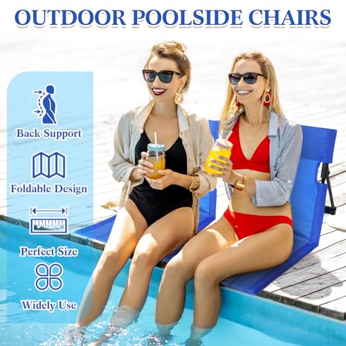 Karenhi 4 Pcs Foldable Poolside Chairs Portable Beach Chair Folding Seat for Edge of Pool Provide Back Support with Carry ...