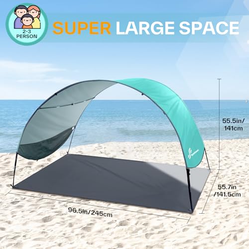 Sportneer Beach Tent Sun Shelter: UPF 50+ UV Protection Beach Canopy Tent Sun Shade for 2-3 Person, Easy Set Up Canopy wit...