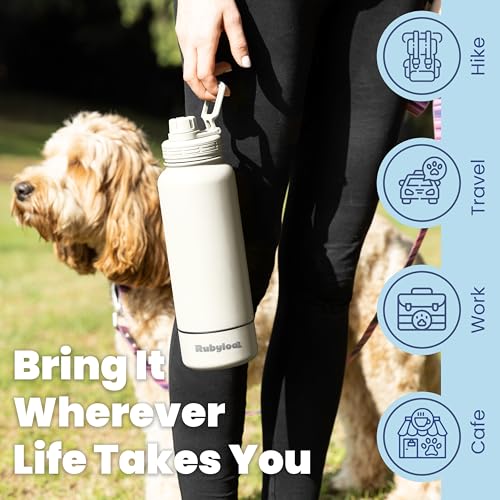 Dog Water Bottle for Dog Lovers - 32 oz Stainless Steel Double Wall Insulated Water Bottle with 8 oz Detachable Bowl on Bo...