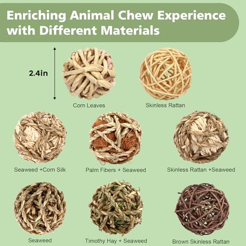 VESPRO Bunny Chew Grass Balls, Rolling Chew Toys for Small Animals, Natural Chew Grass Toys and Bunny Treats for Rabbits, ...