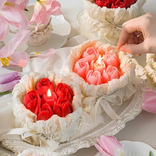 Handmade Floral Bouquet Candle, Scented Peony & Rose Shape, Gift for Women, Home Décor, Aromatherapy, Small (2.8"x2.4", 3 ...