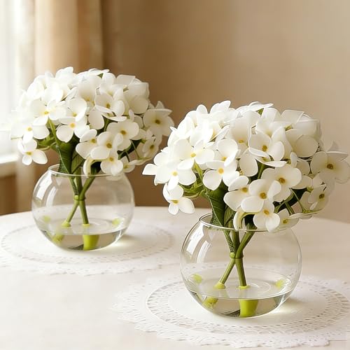 CZWBE 2 Pcs Hydrangea Artificial Flowers - Fake Flowers Real Touch Floral Arrangement with Faux Water in Glass Vase, Home,...