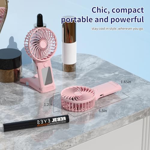 ZipVorb Portable Mini Fan with Mirror, USB Rechargeable, Pocket 4-Speed Cooling, Up to 15 Hours, Compact Handheld Fan for ...