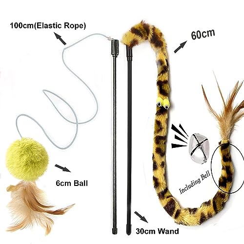 AZOFFYIU Cat Toys for Indoor Toys,Rainbow Cat Wand Toys,Feather Flips Plush Ball Cat Toys,Interactive Feather Toy for Teas...