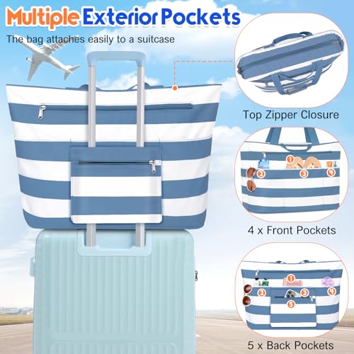 BKNOOU Extra Large Beach Bags Waterproof Sandproof XL Beach Tote Bag for Women Zipper Foldable Swim Pool Bag with Wet Pocket