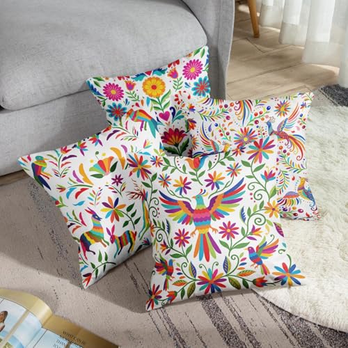 Sanwarm Throw Pillow Covers Home Decor Set of 4 Pillow Cases Decorative 16 x 16 Inches Cushion Couch Sofa Pillowcases Mexi...