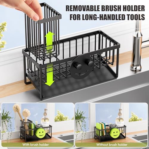 MURLONG Kitchen Sink Organizer,Sink Caddy Organizer with Removable Brush Holder,Self-Draining Countertop Organizers and St...