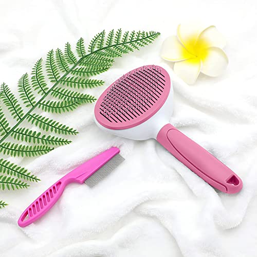 Cat Brushes for Indoor Cats, Dog Brush for Shedding with Metal Cat Comb, Self Cleaning Pet Hair Brush with Release Button ...