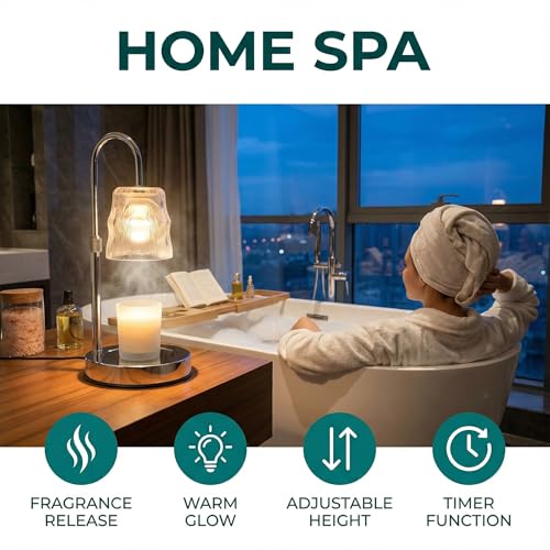 Candle Warmer Lamp with Timer & Dimmable,Candle Lamp Warmer with Ice-cracked Glass Shade,Gifts for Women valentine’s day, ...