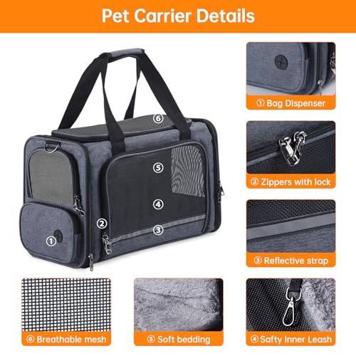 Groxkox Cat Carrier Pet Travel Carrier by Airplane Approved Under seat, TSA Airline Approved Soft-Sided Dogs Carrier Bag f...
