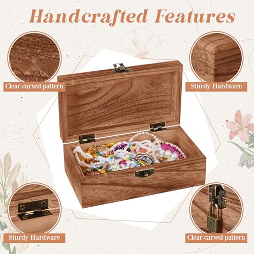 Vicenpal 2 Wooden Tree Keepsake Boxes with Lock, (8x5x3.2 inch & 7x3.7x2.8 inch), Handmade Decorative Treasure Chest Box, ...