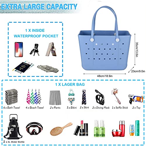 Juyeesm X Large Beach Bag, Oversized Rubber Beach Bag, Washable Open Tote Bag Durable Tote Travel Bags