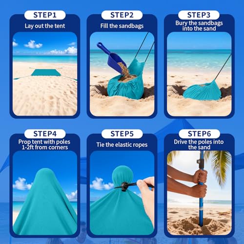 CROWN SHADES 7x7 Beach Tent Sun Shelter, Easy Pop Up Beach Canopy Shade, Portable Outdoor Carpas UPF50+, Includes 2 Poles ...