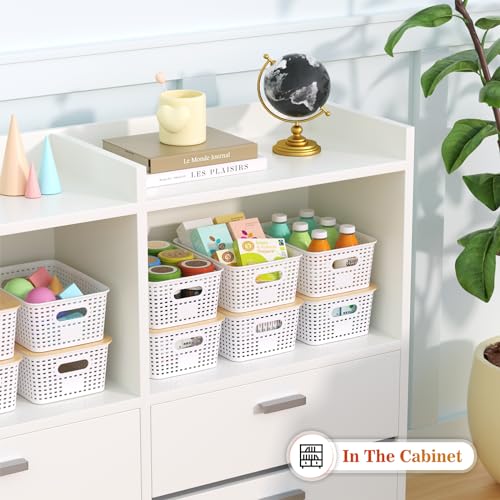 Ohmlove Plastic Storage Baskets With Bamboo Lid - Plastic Storage Containers Stackable Storage bins: Storage Baskets for O...