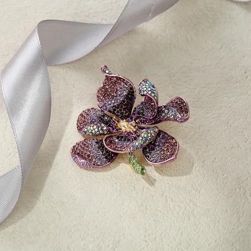 EVER FAITH Women's Austrian Crystal Orchid Flower Petal Brooch