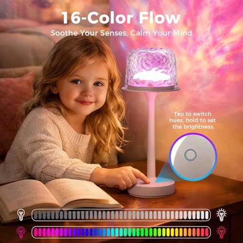 YJHAOTOU Waterproof Shower Lamp with 16 Color Ocean Wave Projector, Rechargeable LED Light with Remote & Touch Control, 3 ...