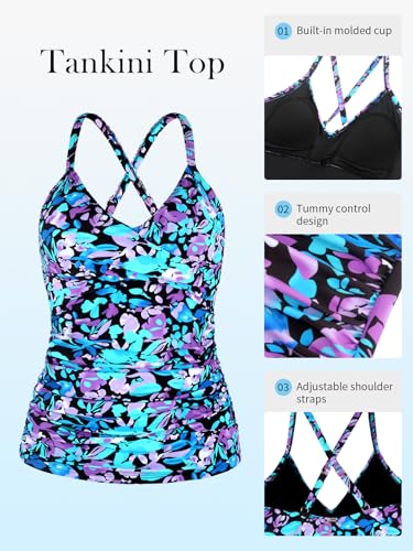 RELELCIGA Women’s Tankini Top V Neck Ruched Tummy Control Bathing Suit Top