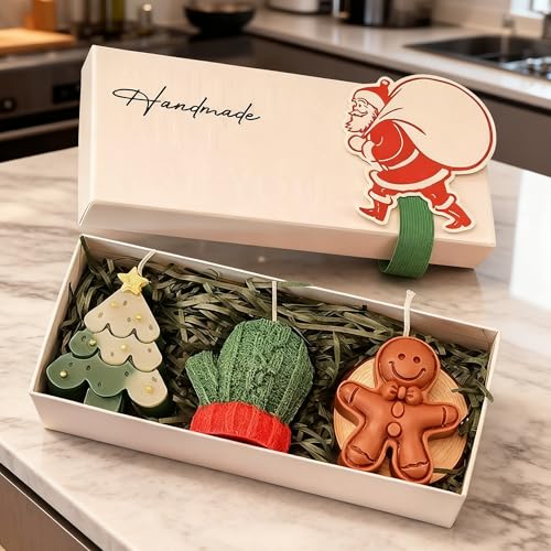 Handmade Christmas Scented Candle Gift Set, Holiday Collection with Christmas Tree, Gingerbread Man, Snowman Designs, Deco...