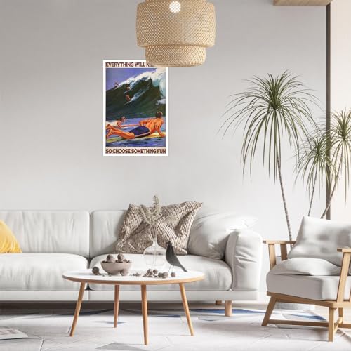 Enveable Retro Hawaii Surfing Fun Poster Summer Tropical Beach Hawaiian Island Beach Art Blue Ocean Wave Surfer Water Spor...