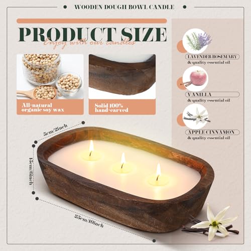 Threlaco 2 Pack Wood Dough Bowl Candle Jar Candle Decorative with Wick Scented Candles Soy Gifts for Men Women Farmhouse T...