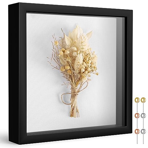 Califortree 8x8 Shadow Box Frame with Soft Linen Back - Push Pins Included, Memory Box Display Case for Flower, Tickets an...