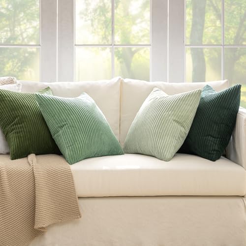 MIULEE Boho Farmhouse Sage Green Throw Pillow Covers 18x18 Inch Set of 4 Mordern Nordic Cushion Covers Soft Corduroy Sprin...