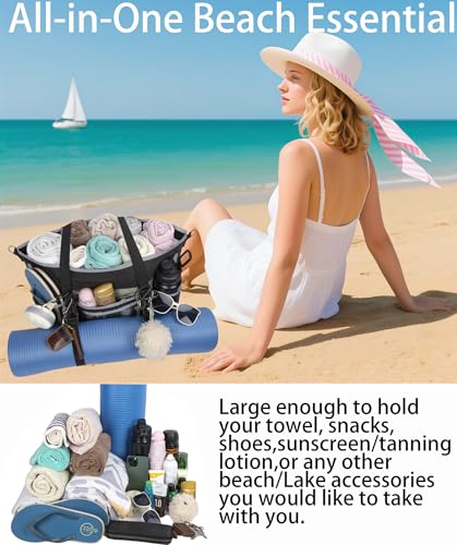 Unamujer Mesh Beach Bag with Cooler Large Travel Family Vacation Essentials Pool Swimming Zipper Pocket Durable 9 Pockets