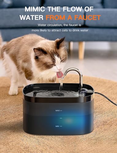 Cat Water Fountain, 84OZ/2.5L Cat Fountain, Super Silent Pet Water Fountain, Activated Carbon Filter, Translucent Pet Wate...