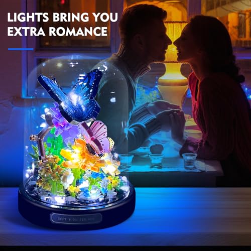 ZQJKLE Flower Bouquet Butterfly Building Set with LED String Light, Butterfly Flower Botanical Collection, 530 Pcs Mini Br...