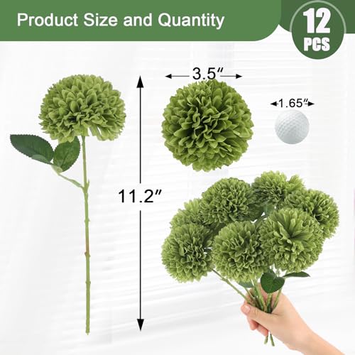 Hananona 12 Pcs Artificial Chrysanthemums Flowers Ball Flower, Fake Mums Flowers Green Silk Flowers for Home Decor Indoor ...