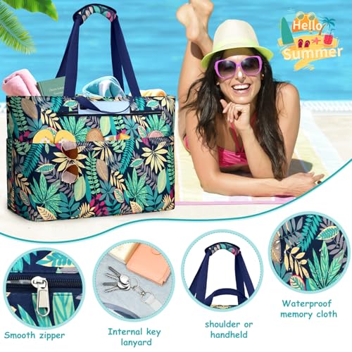 ZENTREON Extra Large Beach Bags for Women, Waterproof Beach Tote Bag with Zipper and Wet Pocket, Foldable Swim Pool Bag