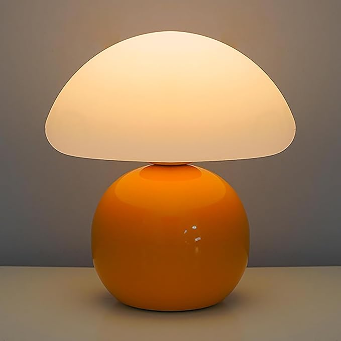 kvppvt Cute Small Mushroom Lamp, PE Lampshade, Ceramic Base, Adjustable Light Color and Brightness with Power-Off Memory, ...