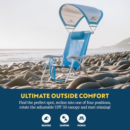 GCI Outdoor Sunshade Backpack Beach Chair | Reclining Folding Canopy Chair with Durable Armrests, Drink Holder & Carry Str...