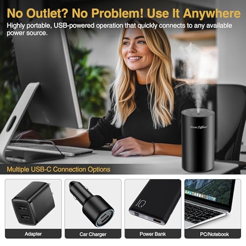Waterless Essential Oil Diffuser Starter Kit - No Water Needed, Battery Operated Mini Scent Air Machine, Included 3x20ML E...