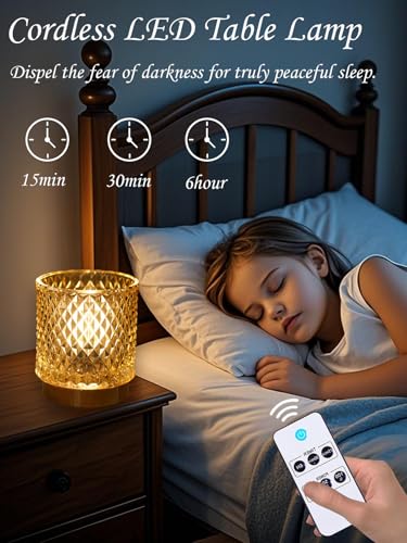 SJIE Battery Operated Lamp - Stylish Small Lamps Decorative with Timer & 3 Light Modes, No Plug in Lamps Cordless Battery ...