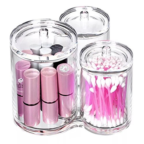 Hipiwe Clear Acrylic Cotton Swab Holder Preminm Quality Round Container Cotton Pad Q-tip Organize Case for Make Up Brush C...
