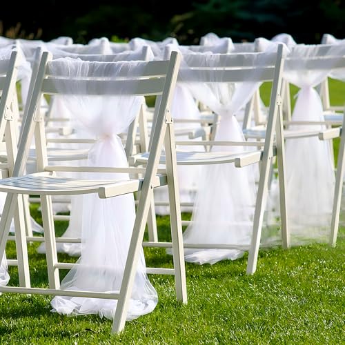 DIYDOFUN 20 Sets Wedding Aisle Decorations, 39.4 Inches Artificial Silk Rose Flowers with Long Tulle Tails for Church Pew ...